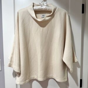 100% cotton Esby mock neck dolman sleeve cowl boxy sweater Small S cream ivory